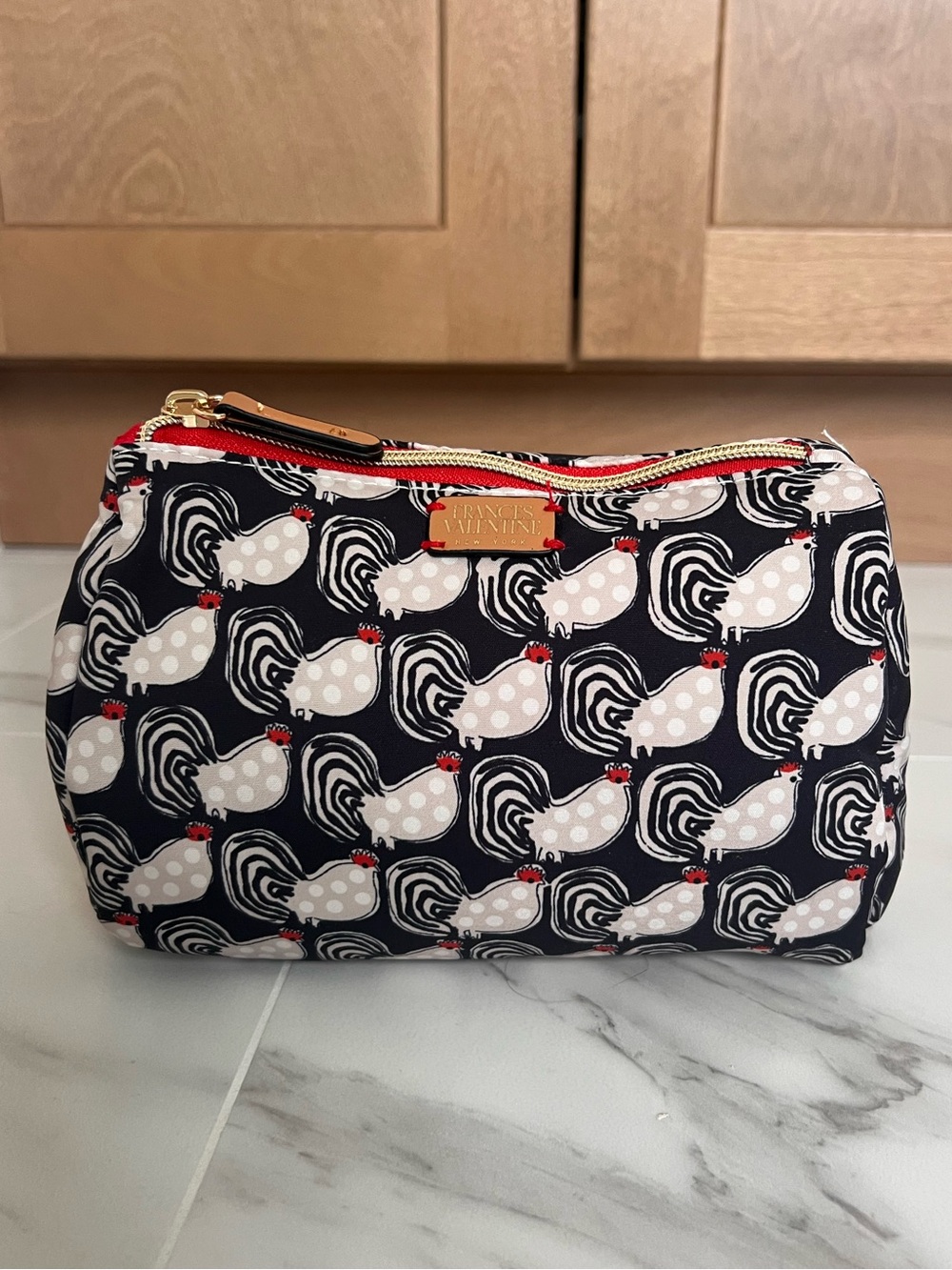 NWT | Frances Valentine Navy Rooster Print Cosmetic Pouch